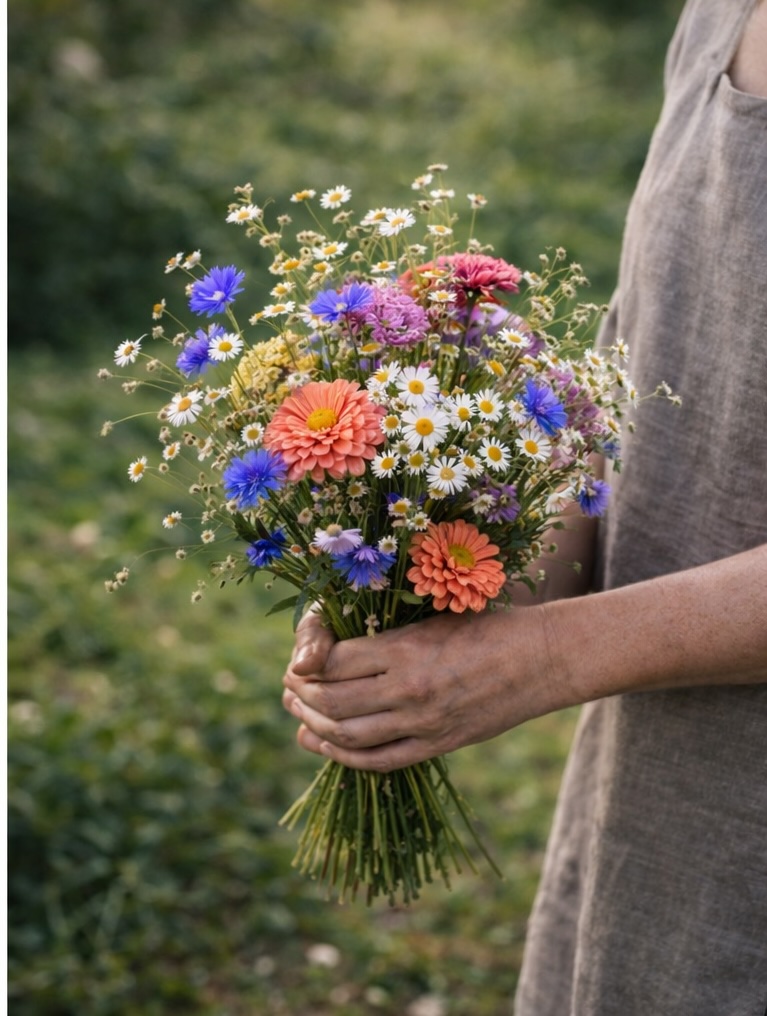 Bouquet de fleurs champêtres réalisé lors d’un atelier